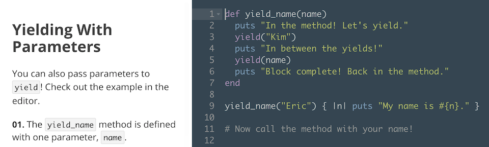 Yielding with parameters